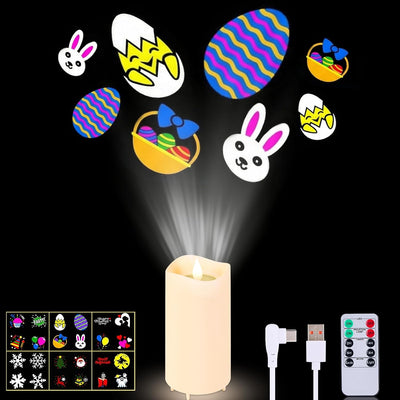 Velas sin llama Pascua proyector conejo y huevos LED USB-C