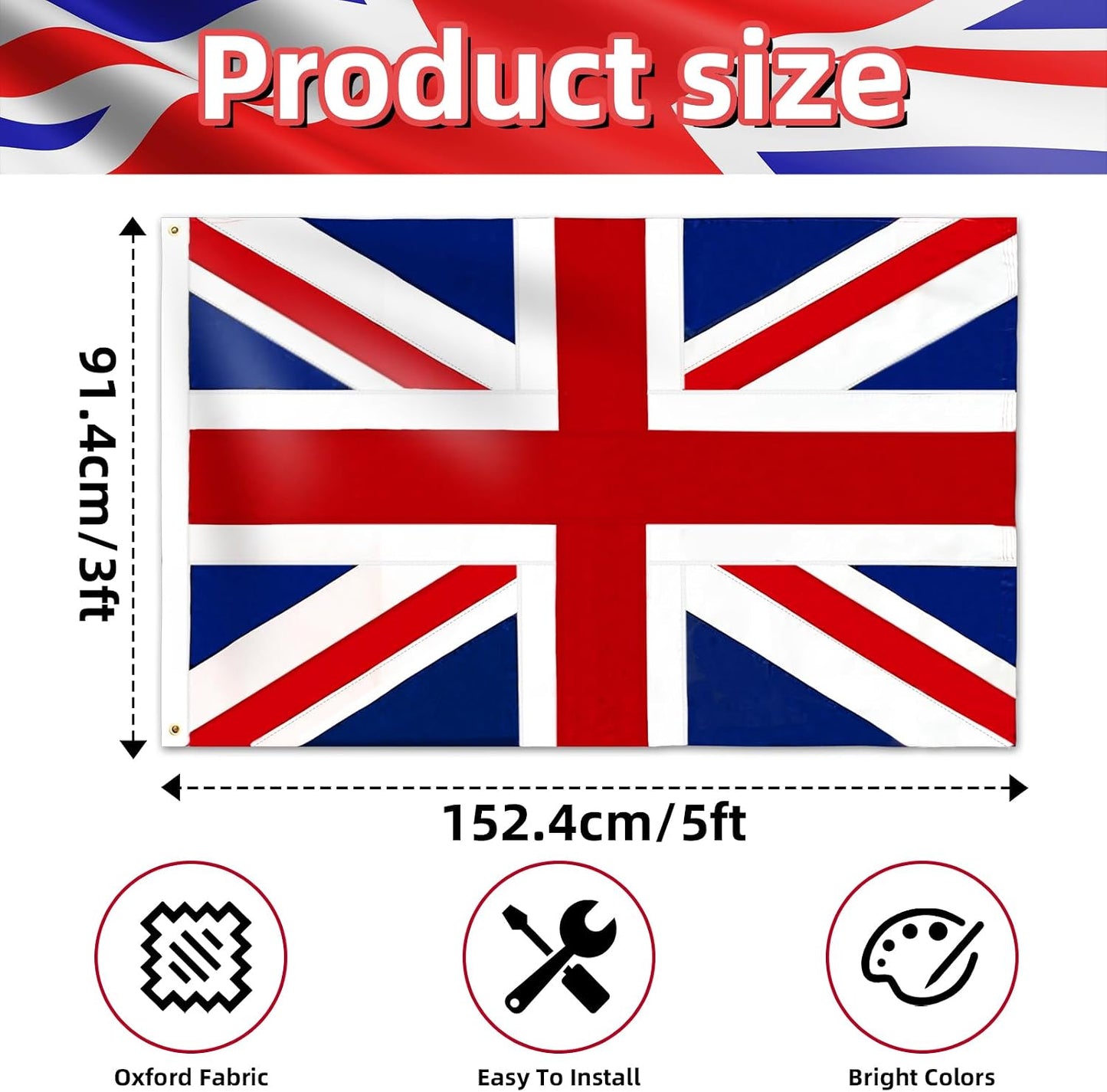 Bandera Union Jack 3x5ft tela Oxford 210D resistente