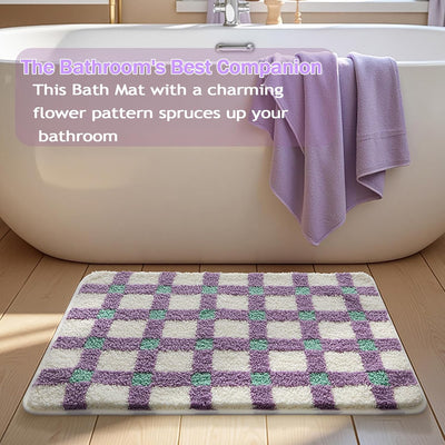 Tapete baño antideslizante microfibra 32x20pulg morado y blanco