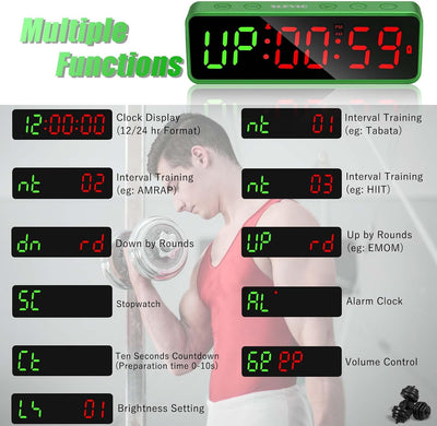 Reloj temporizador gimnasio magnético pantalla LED verde