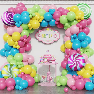 Kit 184 globos látex arcoíris con globo aluminio caramelo