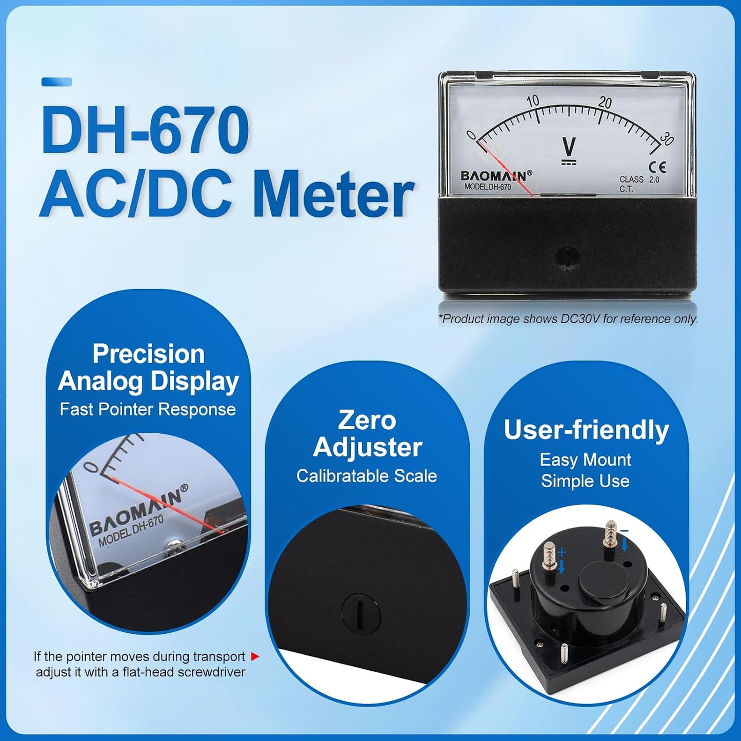 Amperímetro DH-670 AC 0-10A rectangular de panel