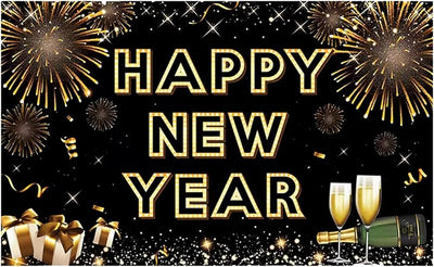 Cartel Feliz Año Nuevo 2026 para fiestas Blackgold