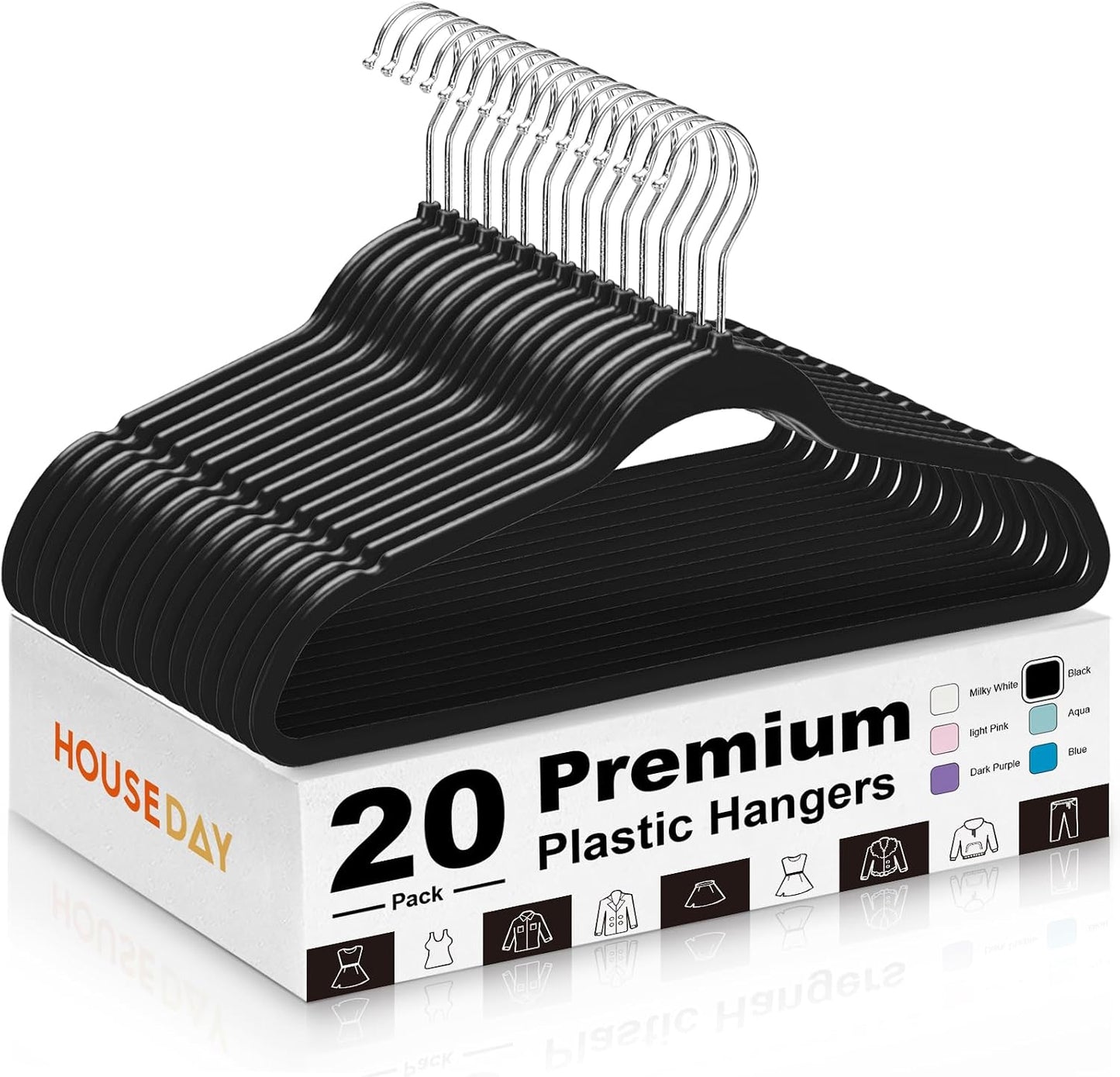 20 Perchas Plástico Negro Giratorio 360° Antideslizantes