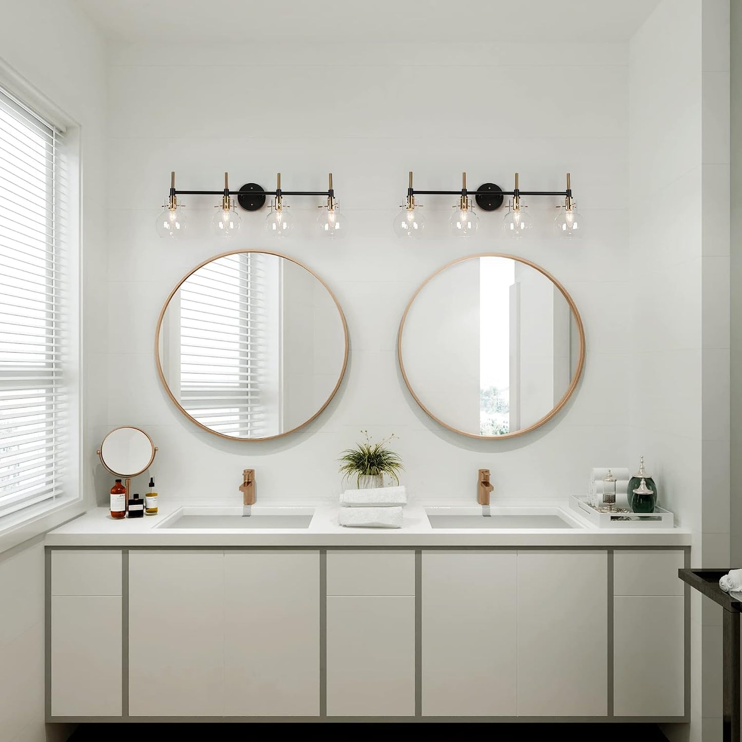 Lámpara baño 4 luces negra 30x6.5x10.5pulg vidrio