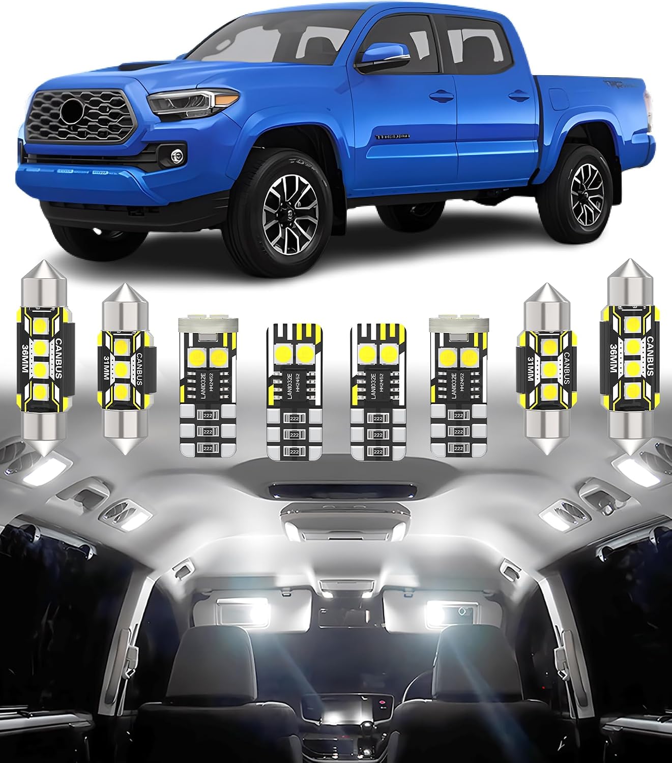 Kit luz LED interior Toyota Tacoma 2016-23 6000K 9 pzas
