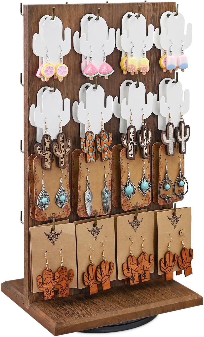 Exhibidor joyas giratorio madera 32 ganchos 9.1" marrón