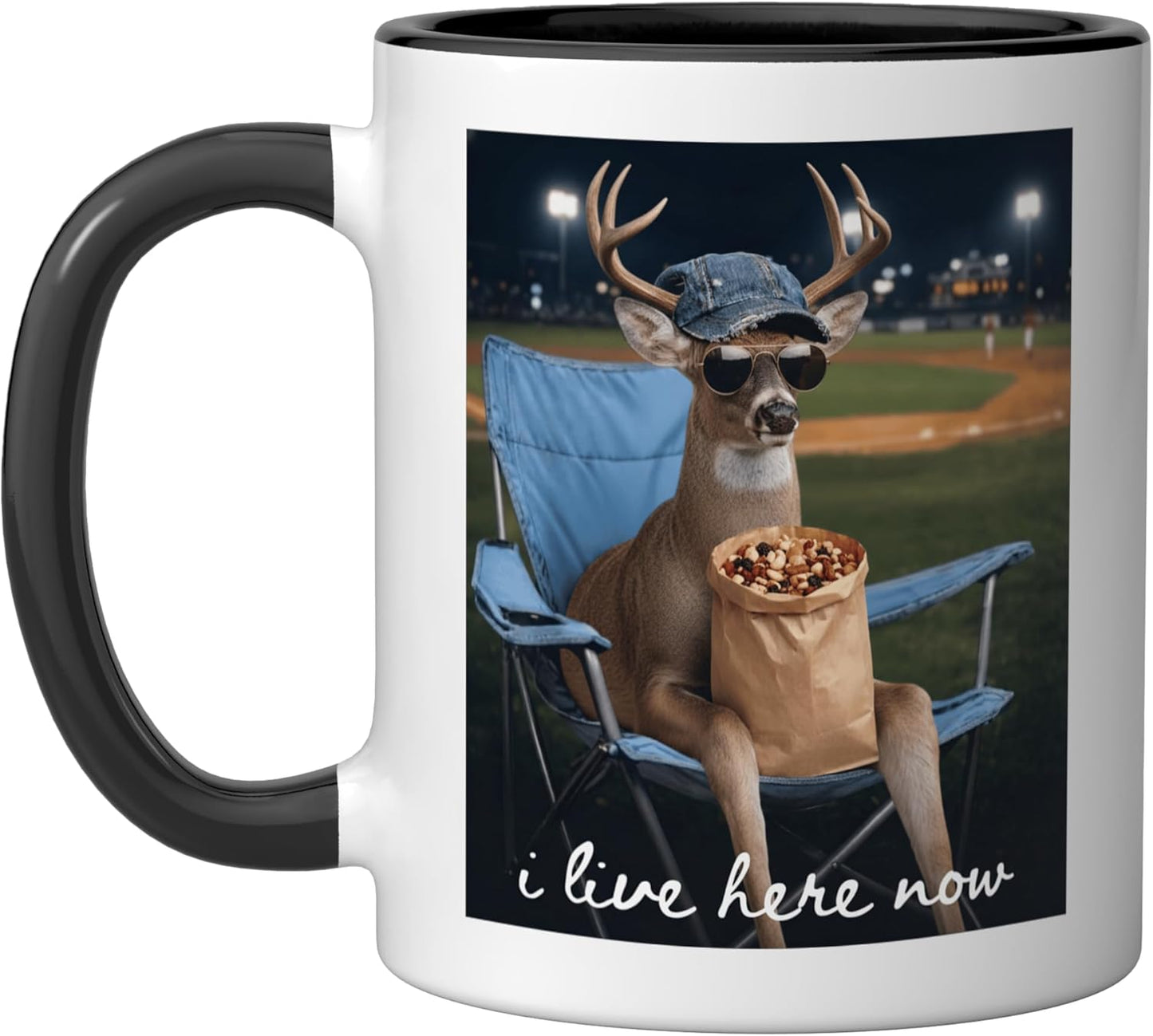 Taza Cerámica Humorística Ciervo Bebé Béisbol Negro/Blanco