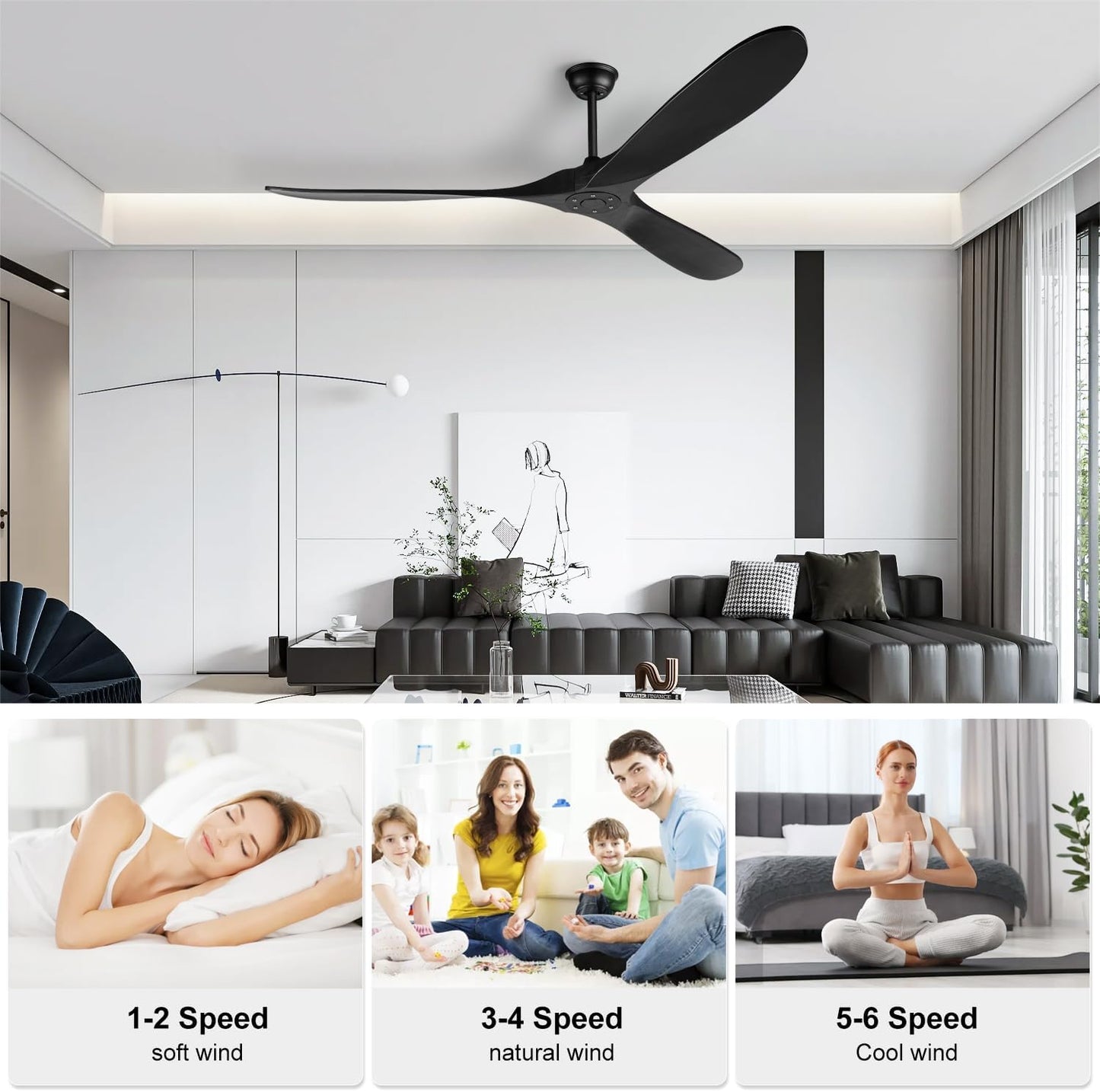 Ventilador techo madera 72pulg sin luz para patios y salas