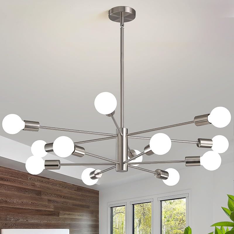 Lámpara araña Sputnik 12 luces níquel comedor ajustable
