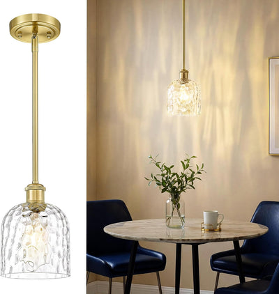 Lámpara colgante cristal cocina vintage dorada vidrio martillado