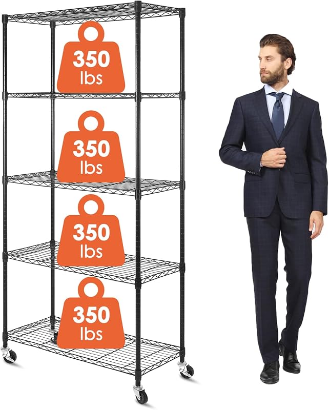 Estantería 5 niveles ruedas estantes metal ajustables 36x16"