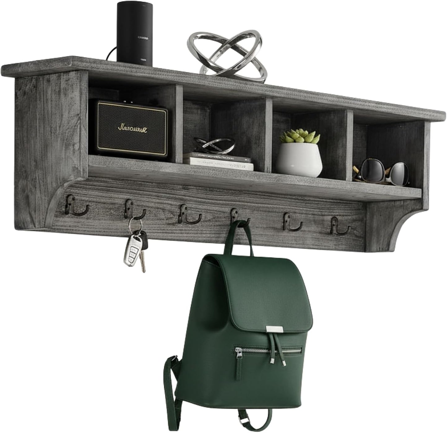 Gancho metal madera recuperada 48pulg con cubos gris pizarra