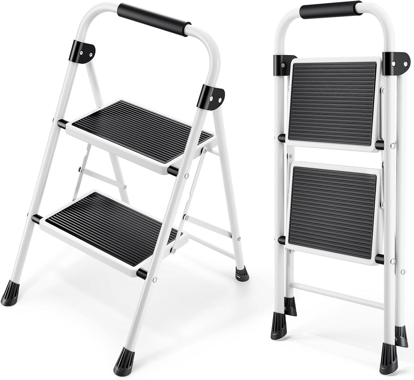 Escalera plegable cocina 2 escalones antiderrap blanca
