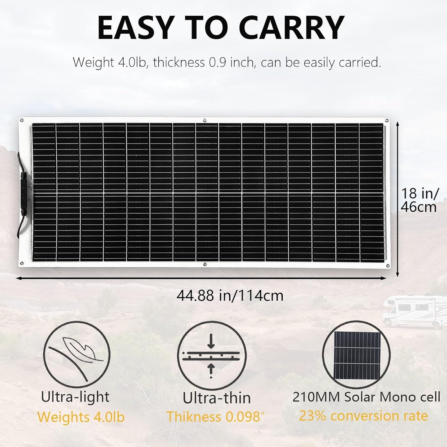 Panel solar flexible fibra vidrio 100W 12V para caravana
