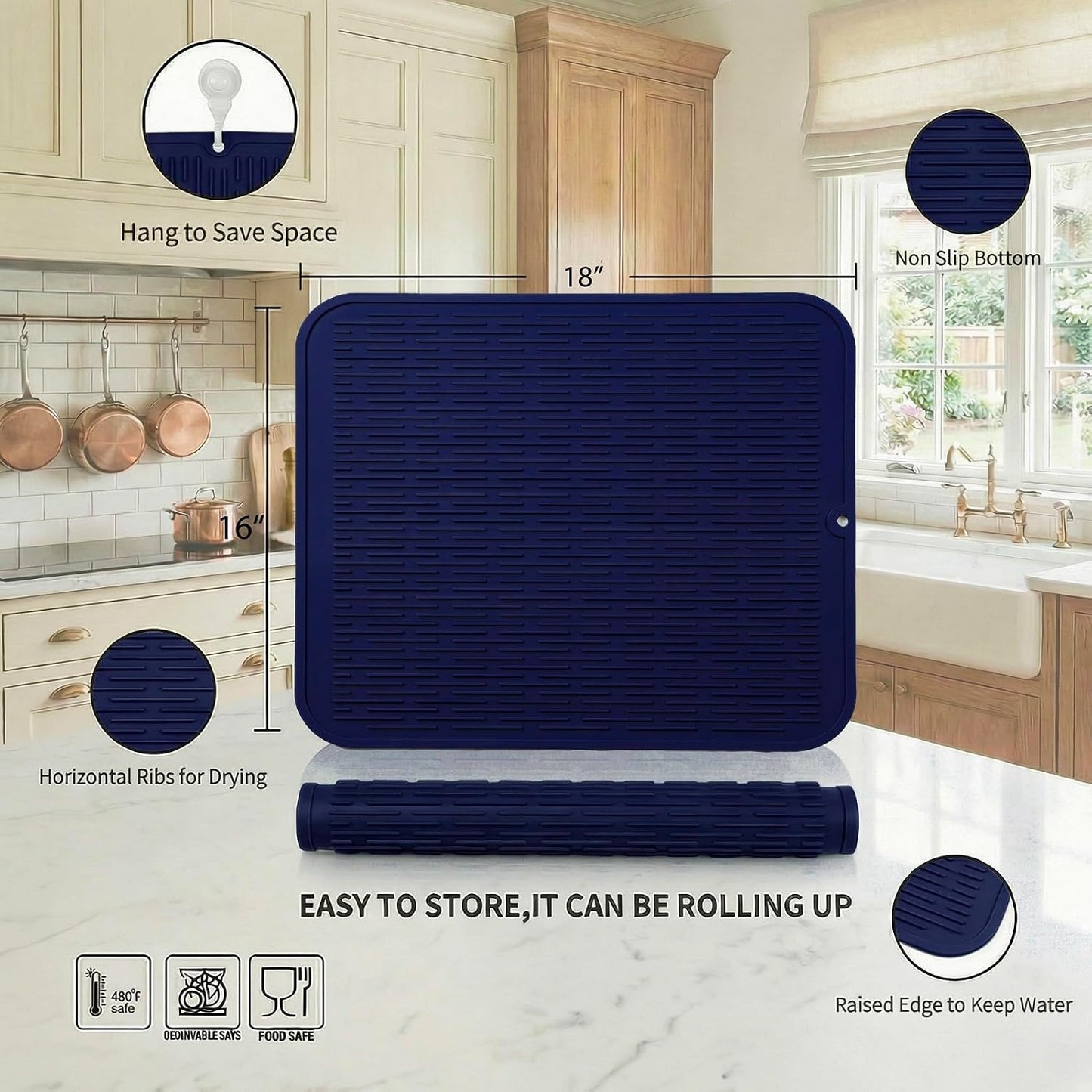 Tapete silicona secado platos encimera cocina
