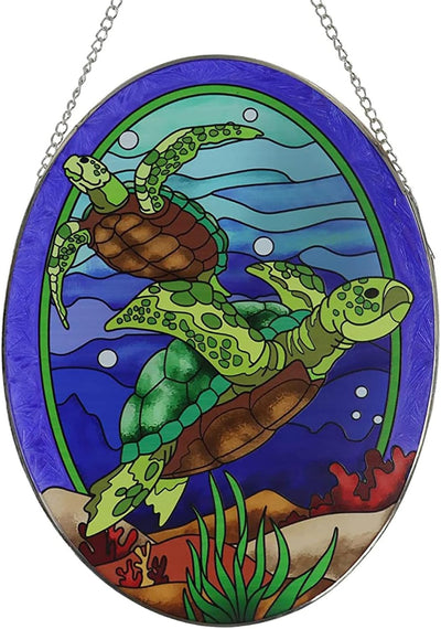 Adorno vitral tortuga marina 10" decoración oceánica