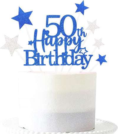 Decoración tarta cumpleaños 50 con estrella color azul