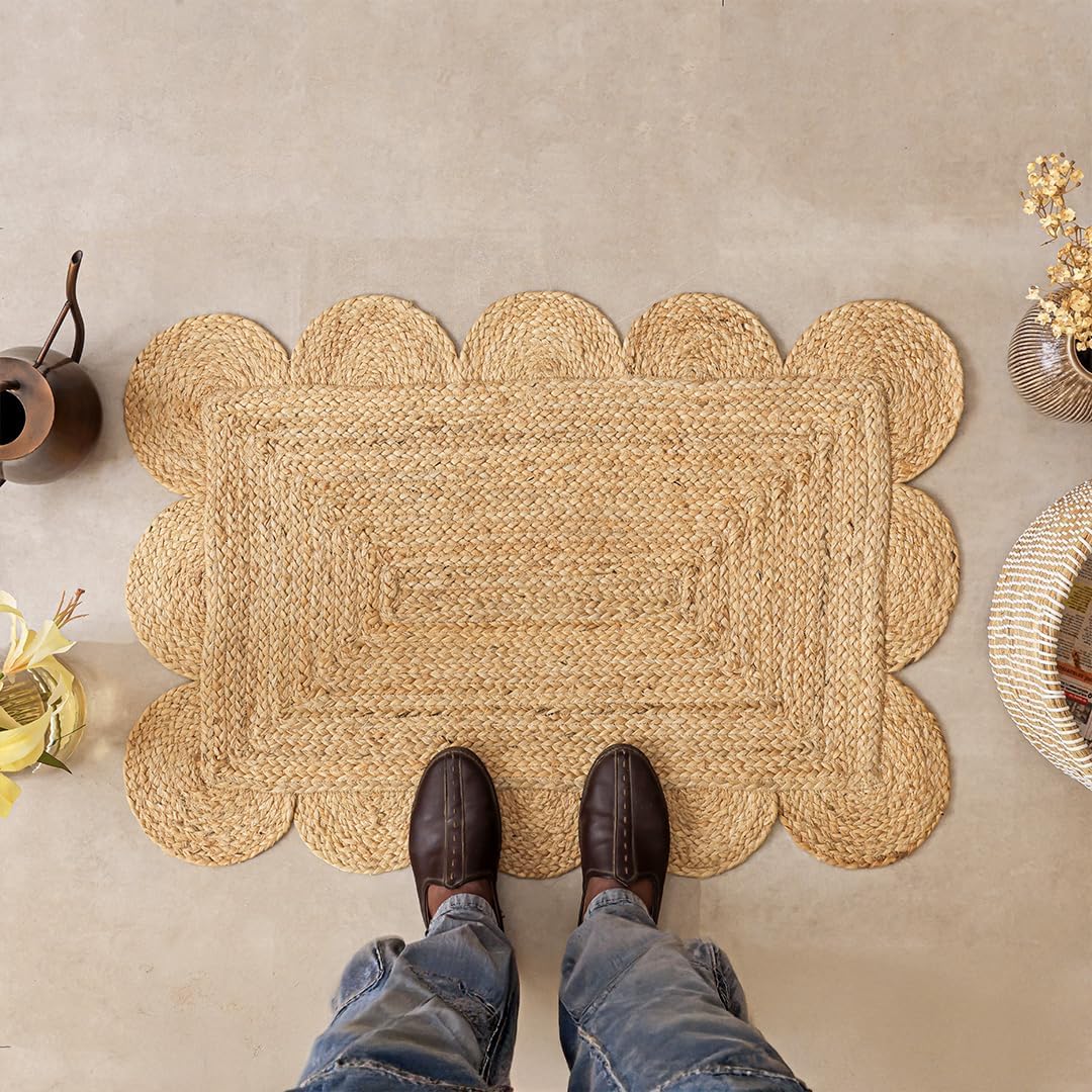 Alfombra Yute 2x3ft Trenzada Volados Boho para Hogar