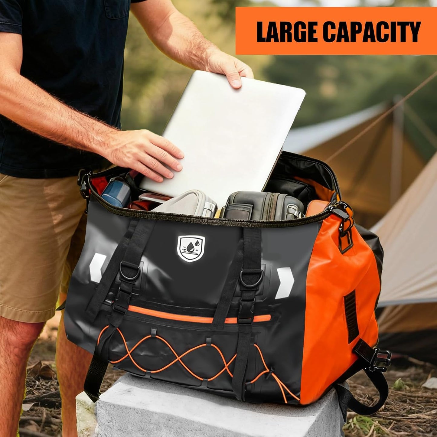Bolsa lona 50L para motocicleta con bolsillo casco