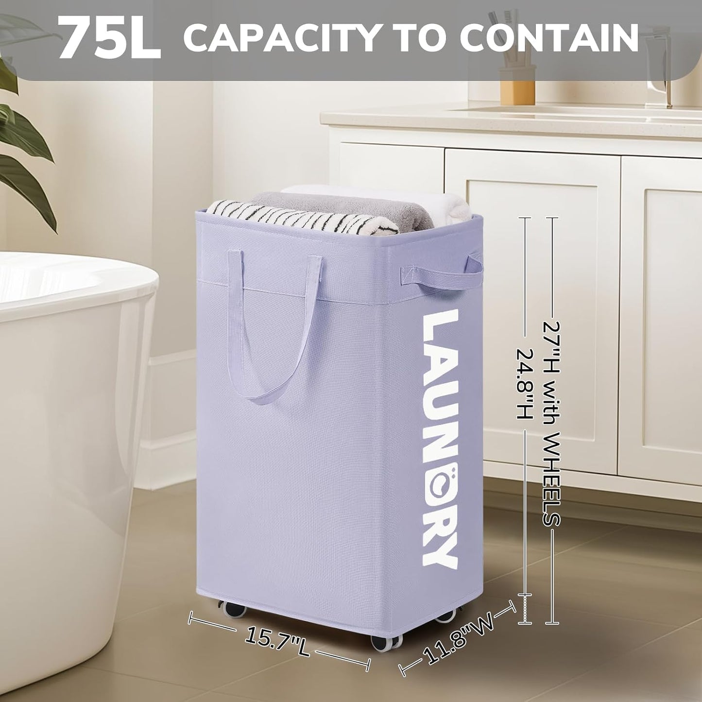Cesta lavandería con ruedas 75L bolsa extraíble color