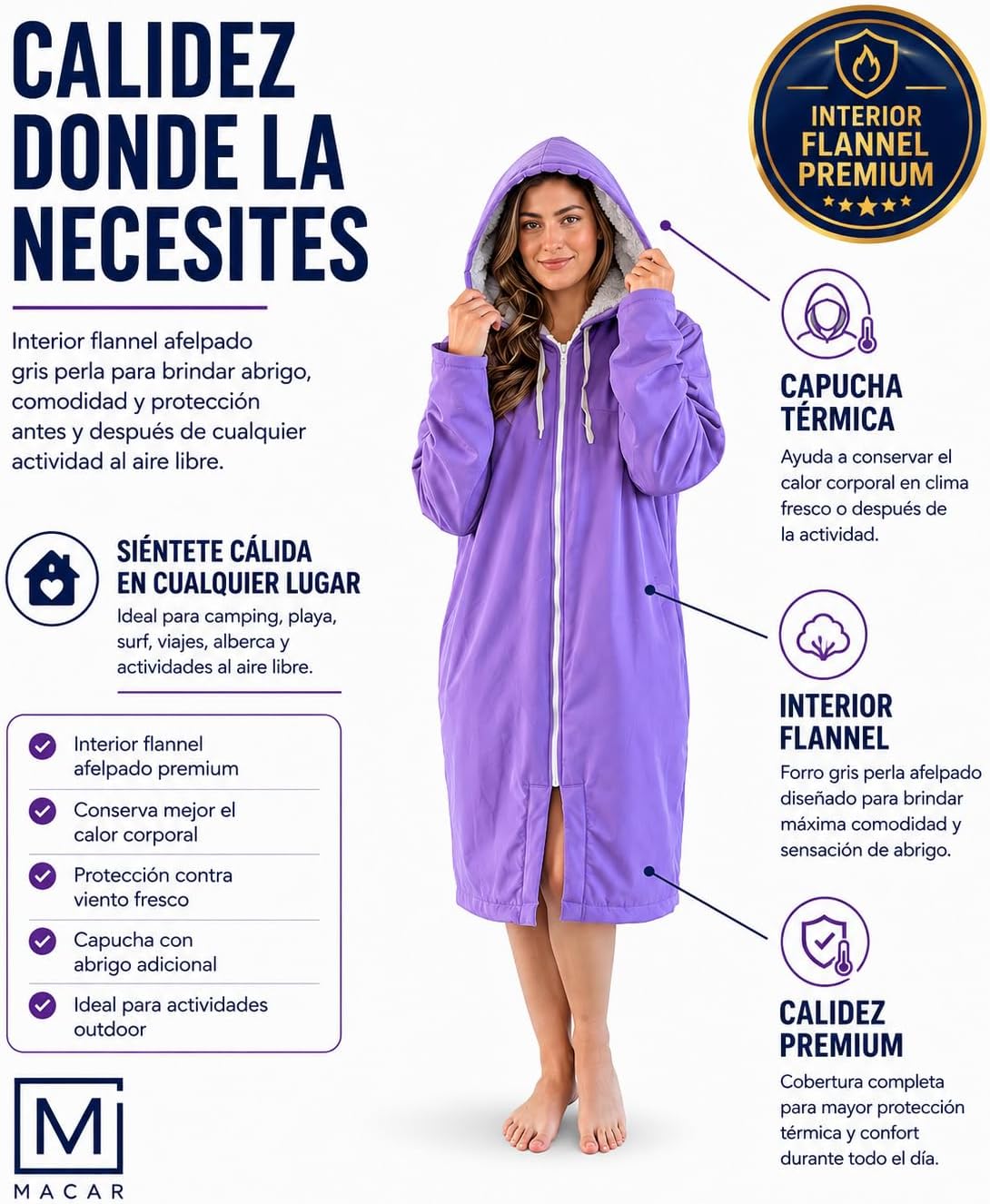 Parka natación impermeable forro polar piscina aire libre
