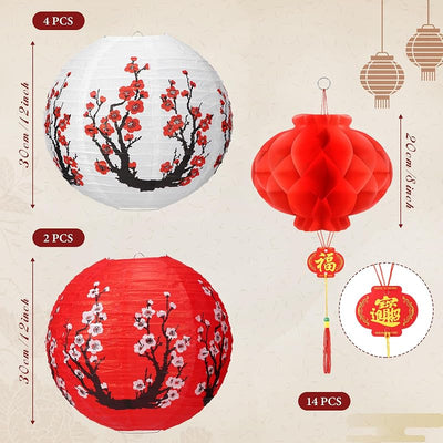 20 Linternas papel chinas 12pulg y faroles rojos 8pulg fiesta