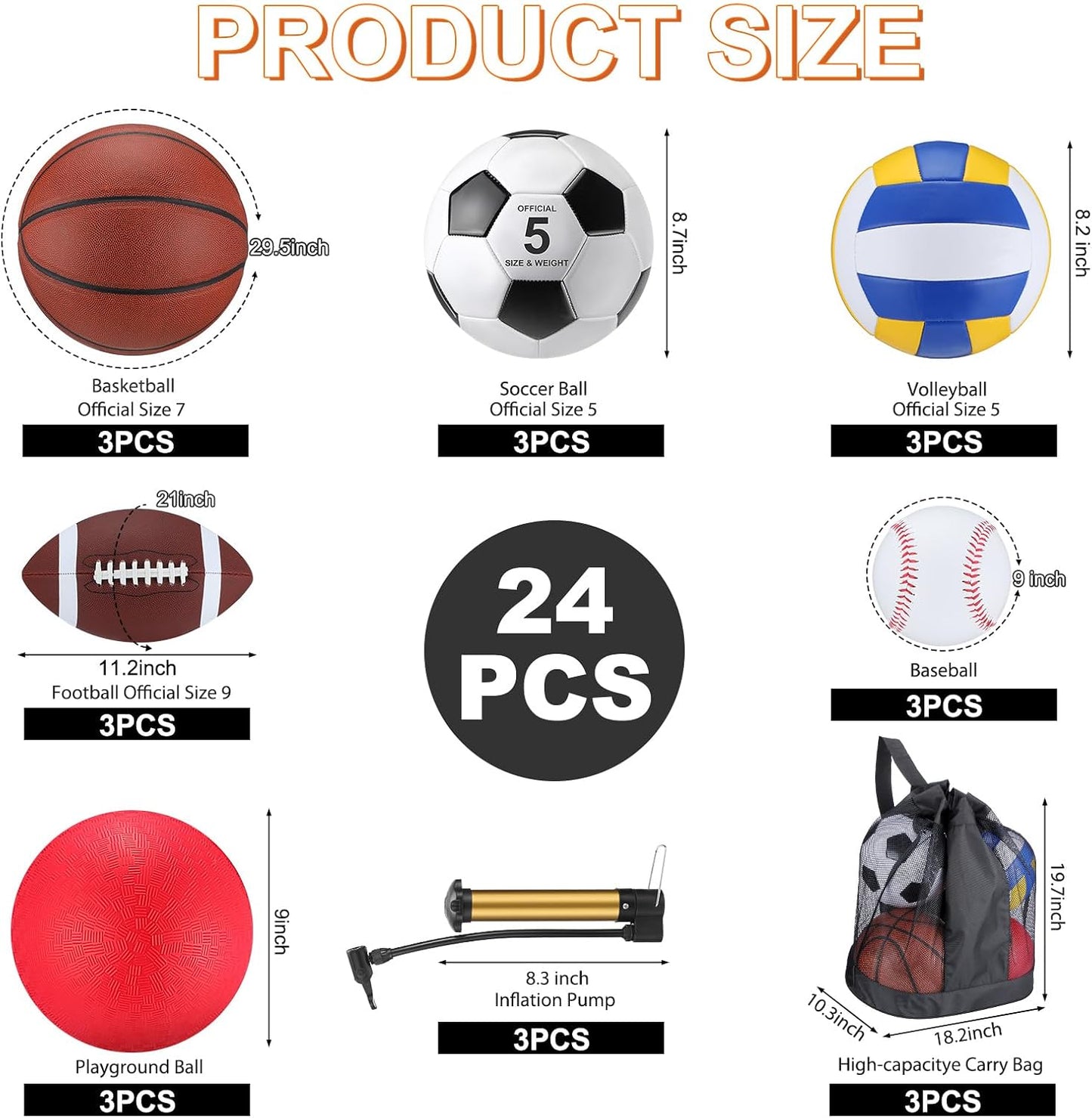 Set 18 Pelotas Deportivas con Bolsa