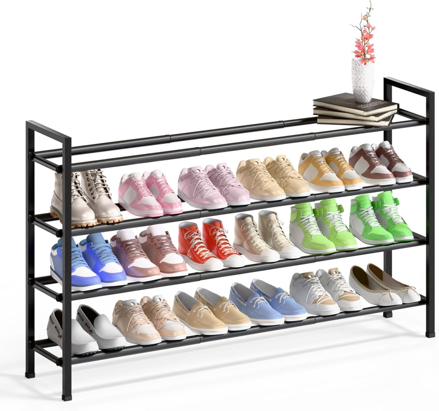 Estante organiz. zapatos 4 niveles ajustable 46-112cm metal