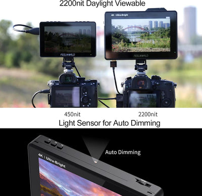 Monitor 7pulg 2200nit LUT DSLR 4K HDMI con kit instalación