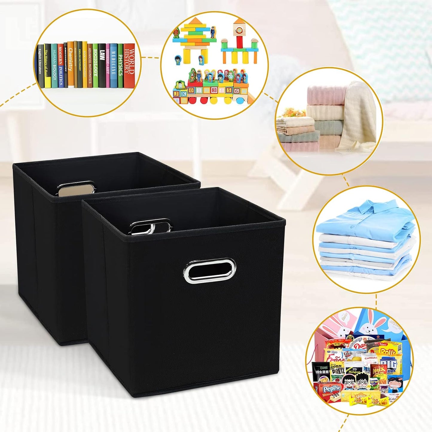 Cubos tela negra plegables 11x11x11" set 2
