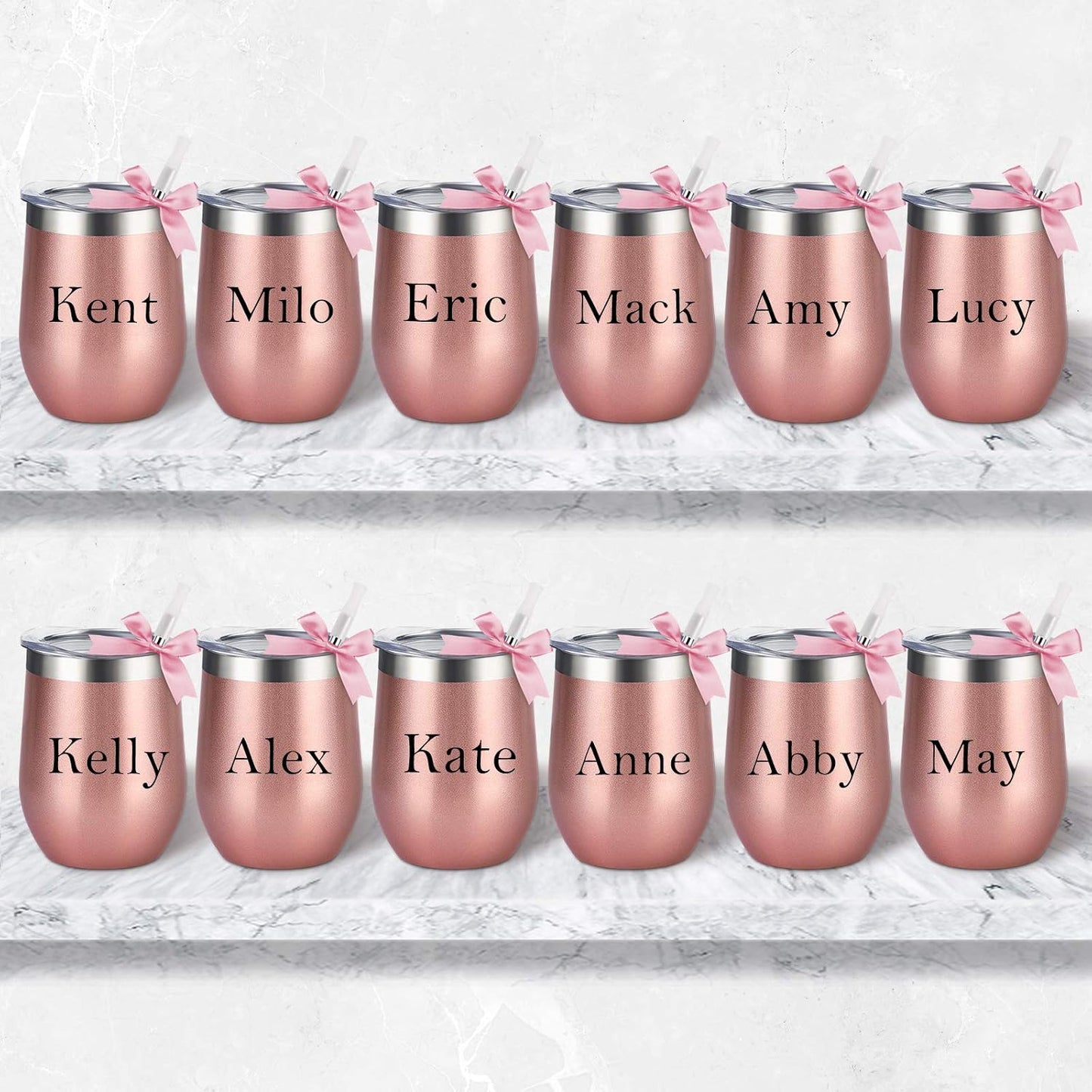 12 Pzas Vaso Vino Acero Inox Doble Pared 12oz Oro Rosa