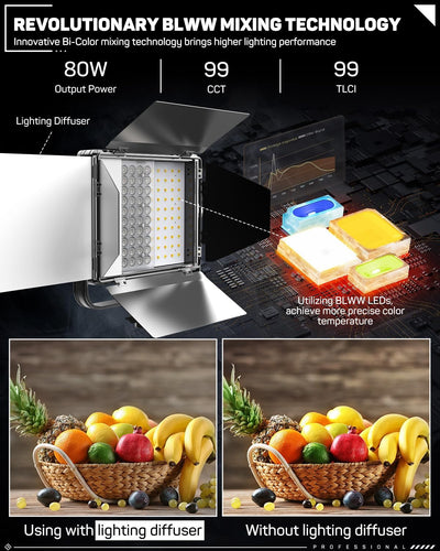 Luz LED bicolor 80W control Bluetooth 2700K-6500K estudio