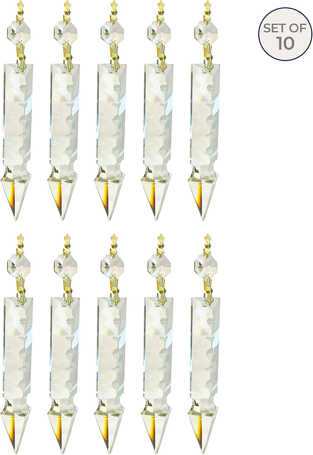 Candelabro prisma cristal K9 6pulg forma lanza con conectores latón