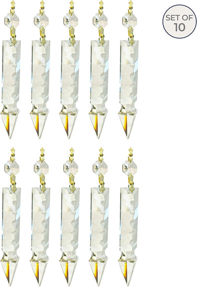 Candelabro prisma cristal K9 6pulg forma lanza con conectores latón