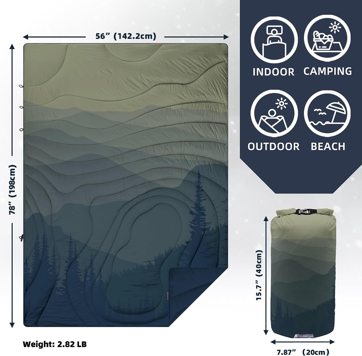Manta camping Puffy 78x56 pulg ligera empacable lavable