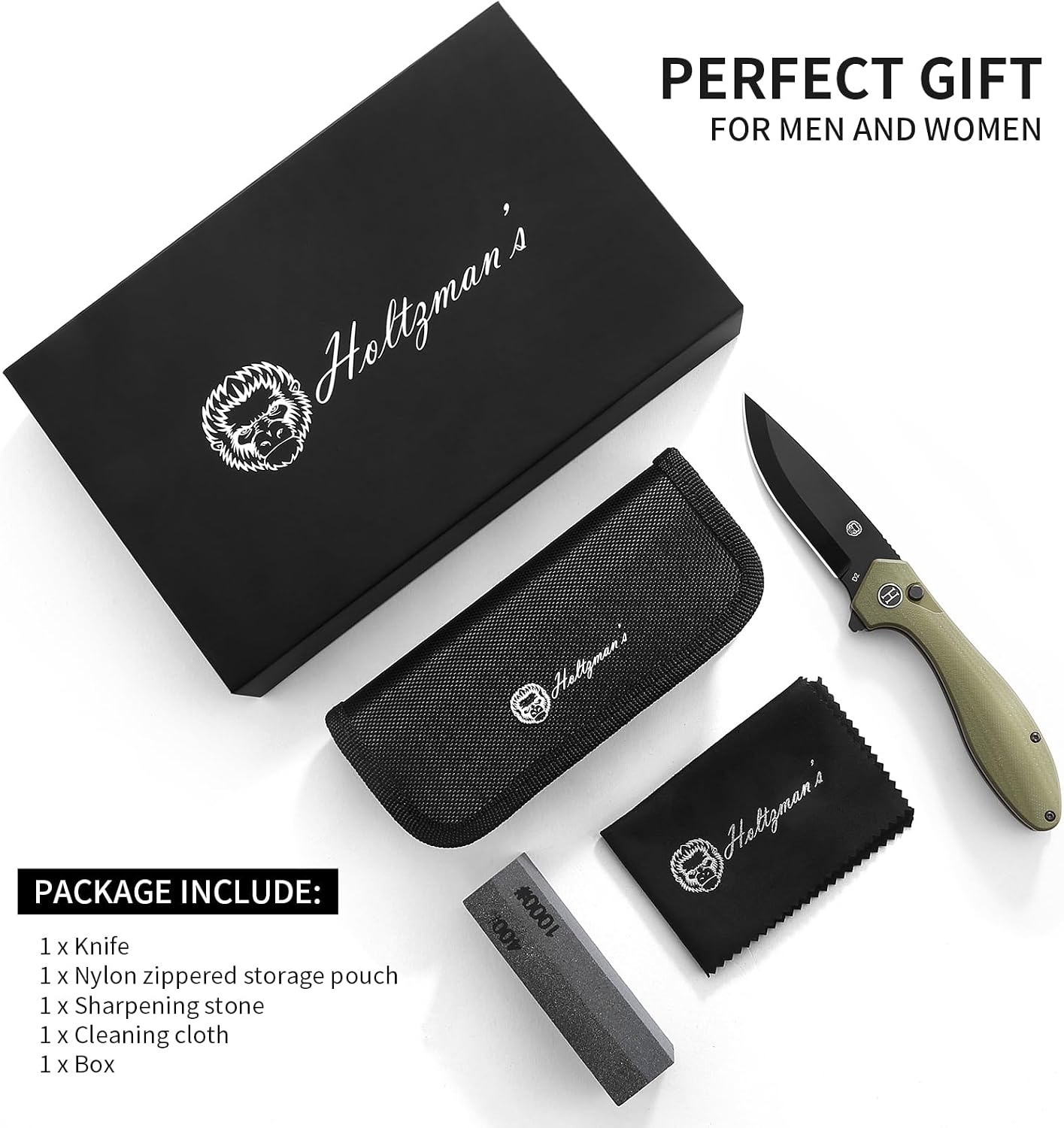 Cuchillo EDC acero D2 mango G10 estuche hoja negra