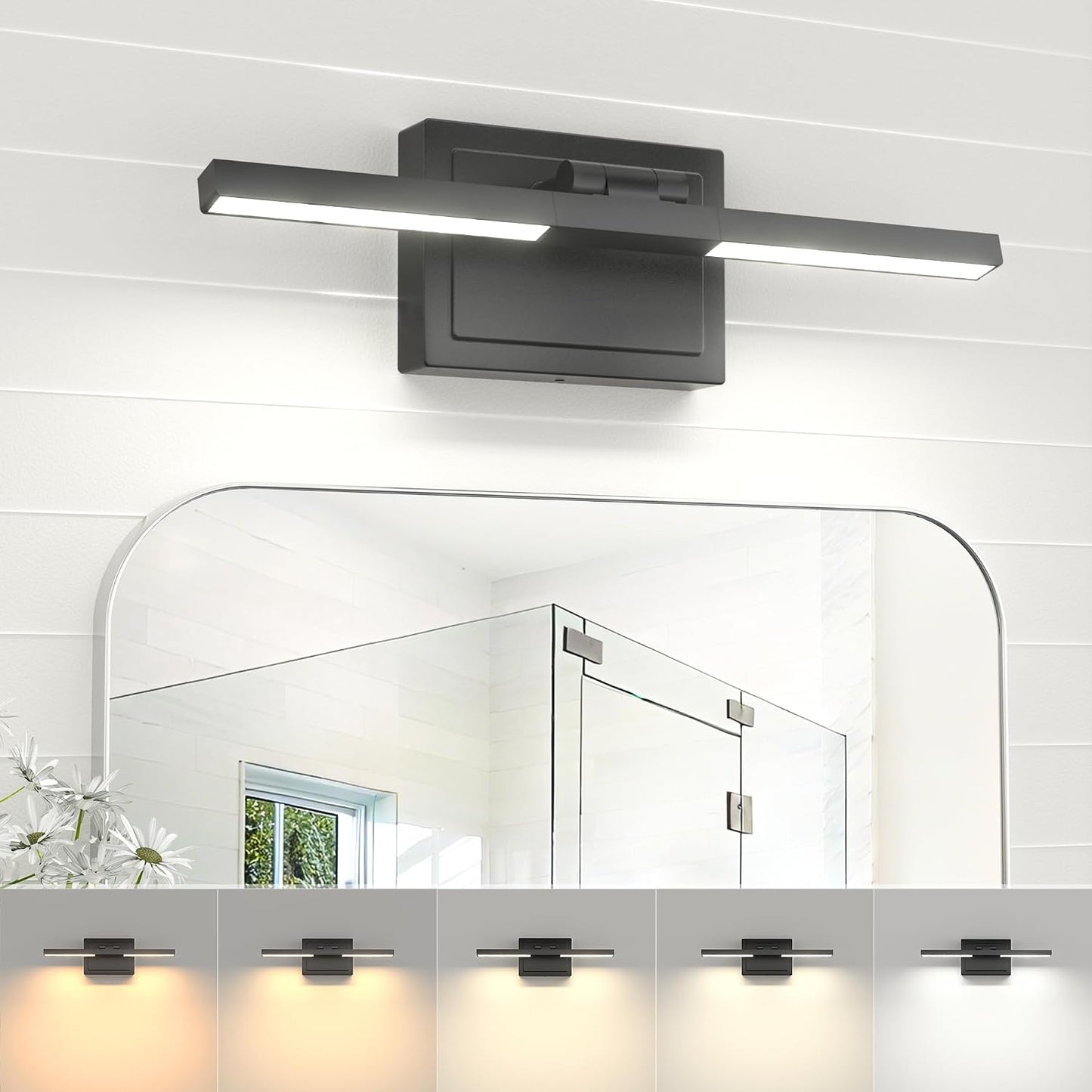 Lámpara baño LED negras sobre espejo 15.7pulg regulable ETL