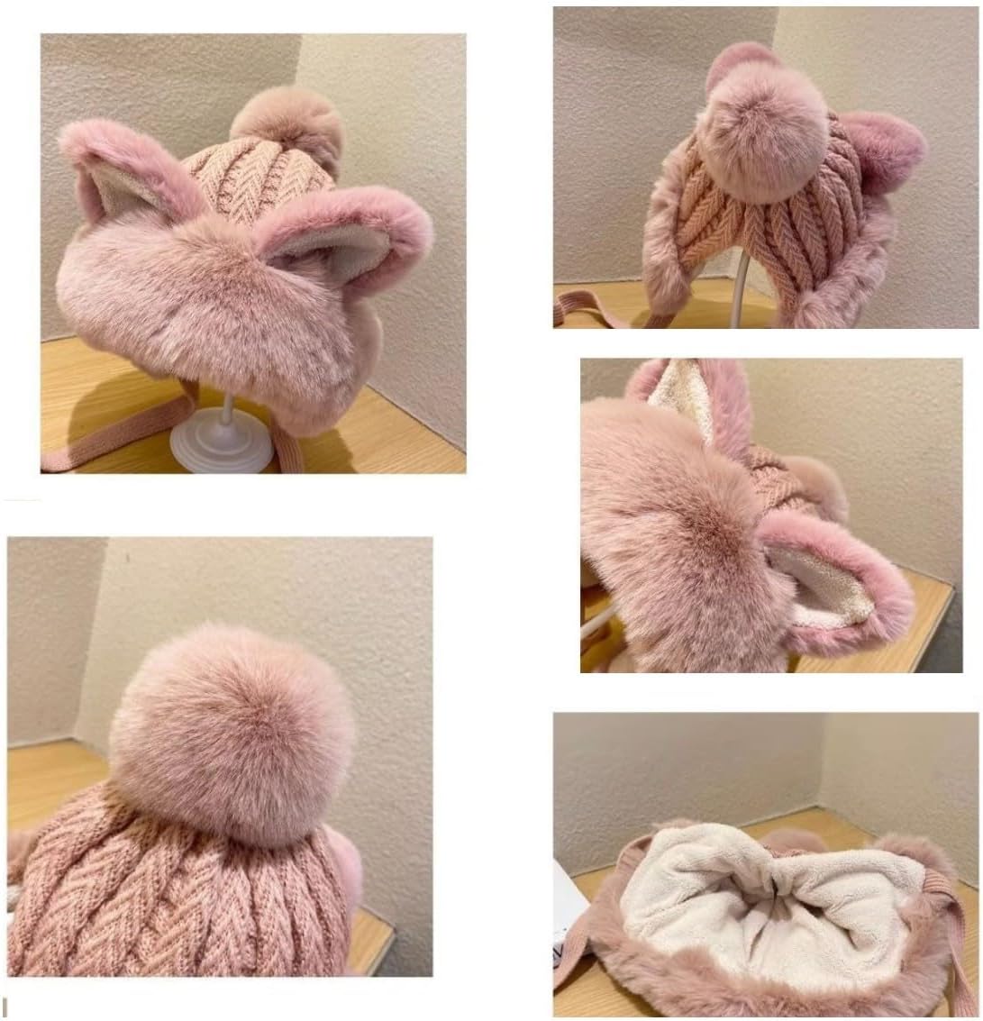 Gorro con orejas de zorro cálido para mujer invierno