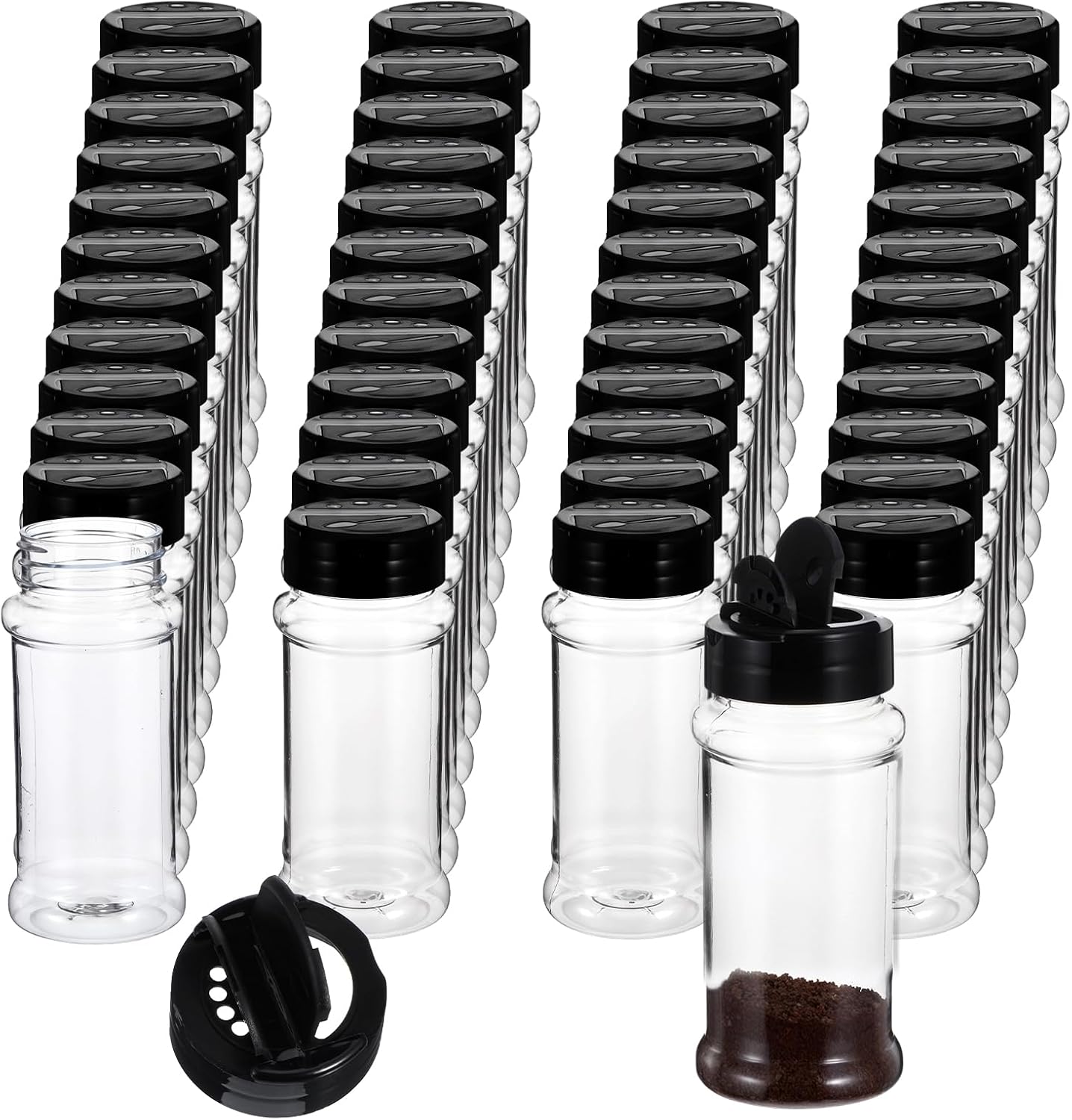48 Tarros Plástico Transparente con Tapas Agitadoras 3.4oz