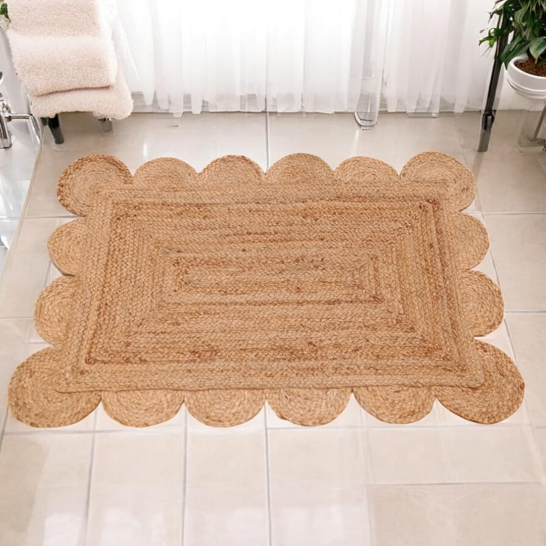 Alfombra yute festoneada tejida a mano 2x3ft