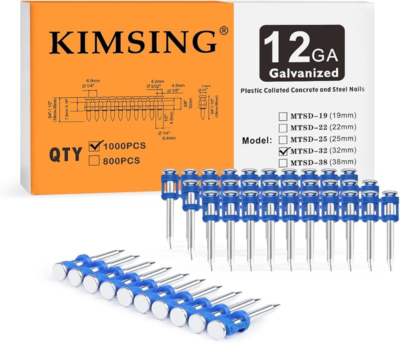 Pines concreto plástico 1-1/4pulg 1000 clavos azul