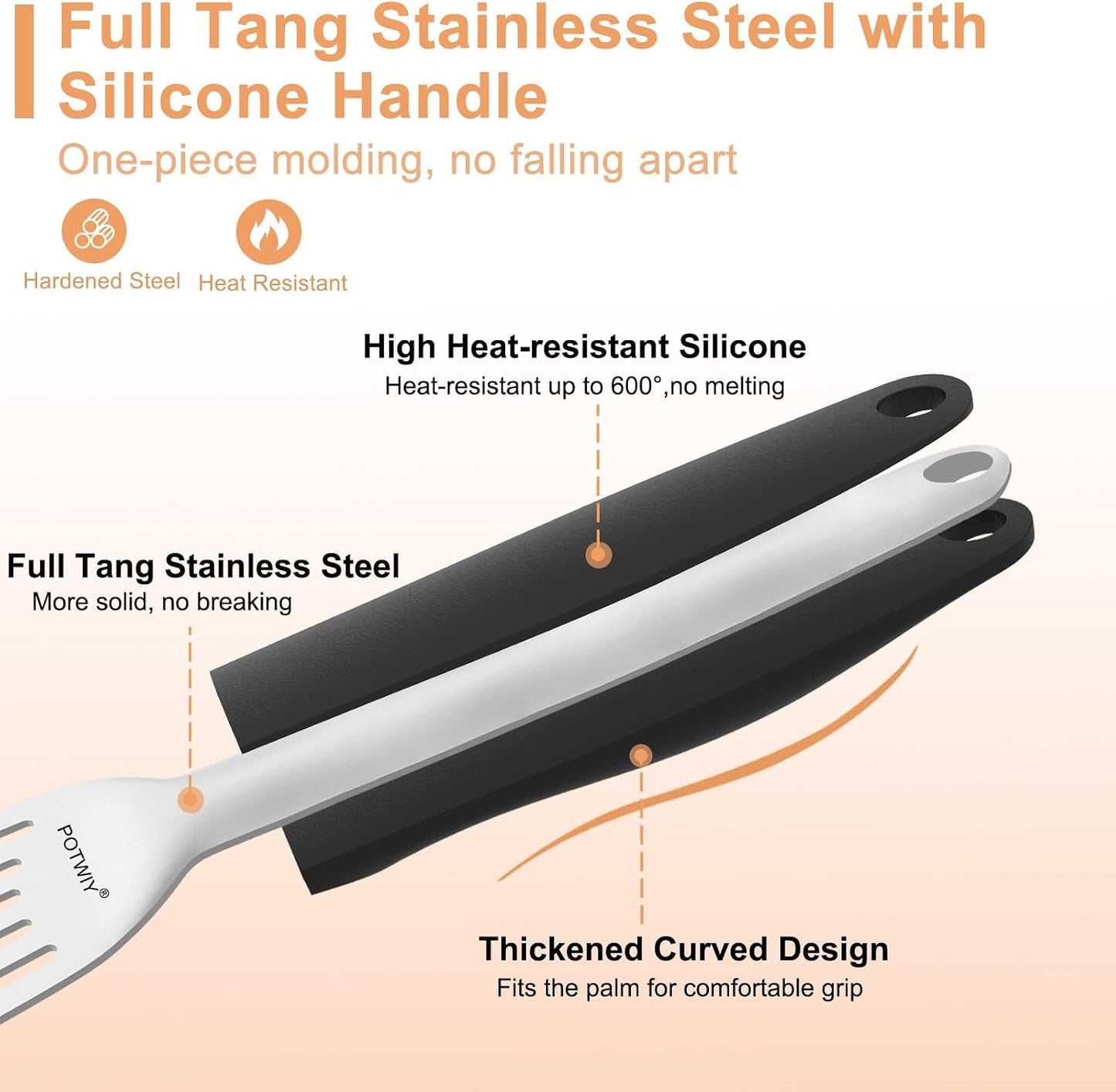 Espátula ranurada acero inox mango silicona para sartén