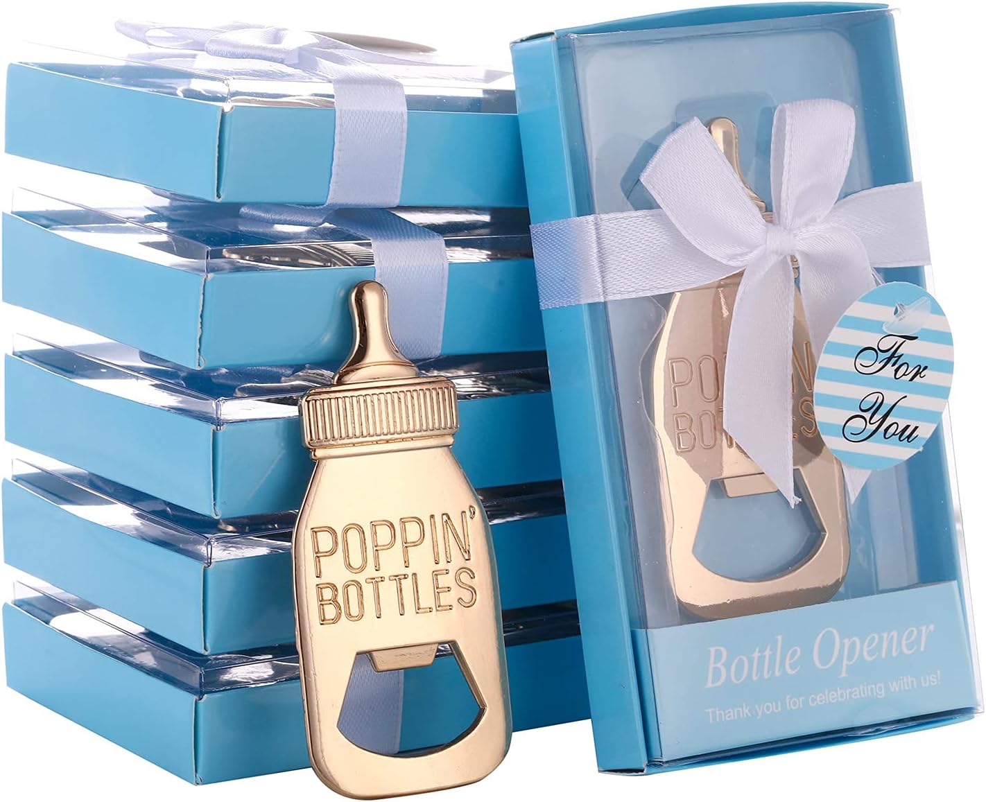 Set 48 abridores botellas regalo baby shower azul