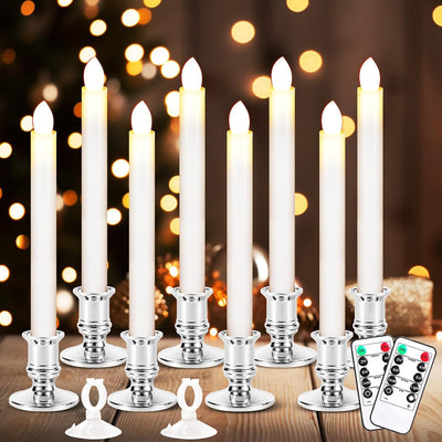 8 Velas LED Navidad con Control Remoto Temporizador Plateado