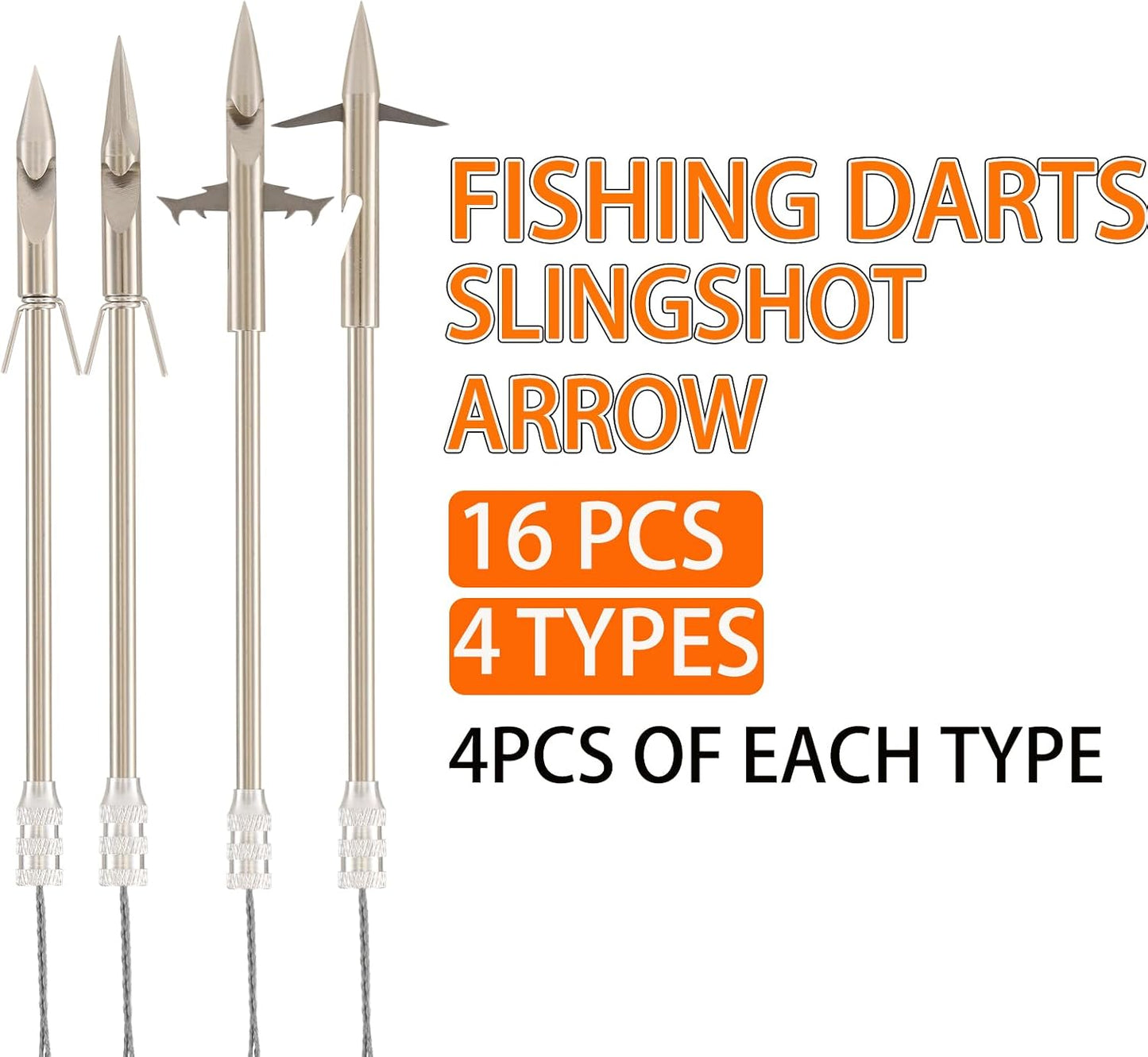 16 Uds Dardos Pesca Slingshot Acero Plateado Adultos