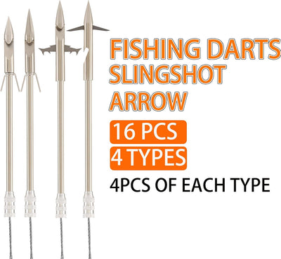 16 Uds Dardos Pesca Slingshot Acero Plateado Adultos