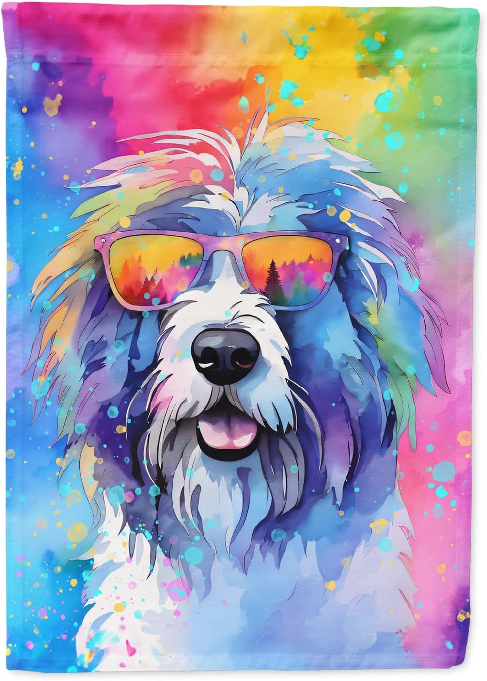 Bandera jardín perro pastor inglés hippie dawg multicolor