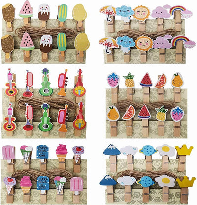60 Pinzas Madera Decorativas Ropa Frutas Helado