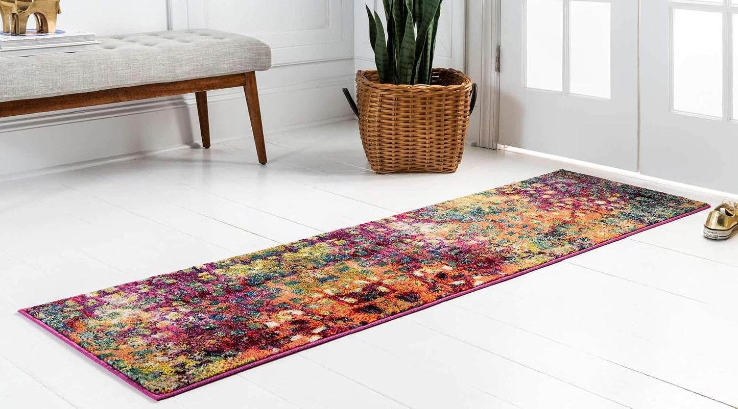 Alfombra pasillo colorida moderna 2'7"x8'